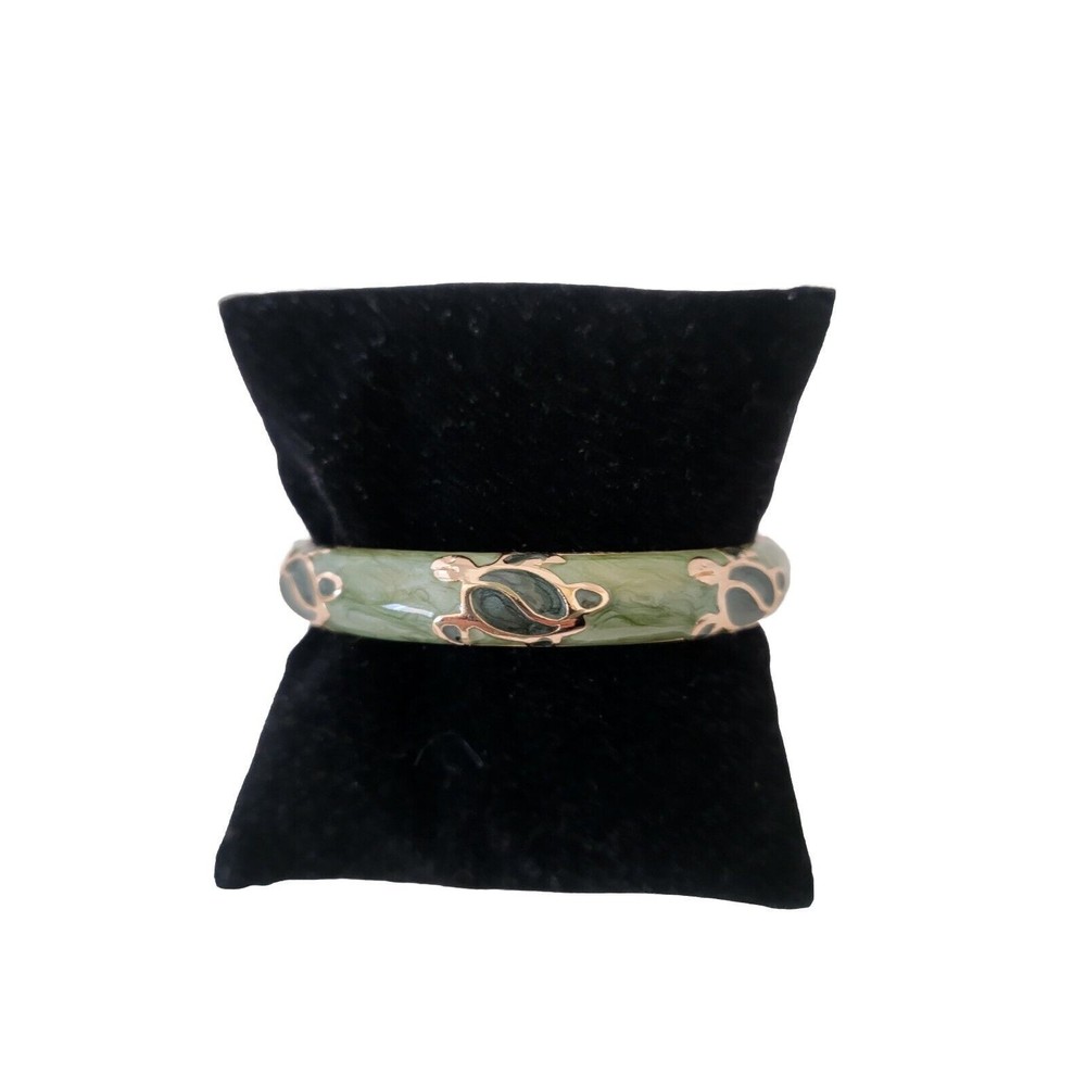 Jiu Long Xing Green Sea Turtle Enamel  Hinged Bangle Bracelet 7 1/4"